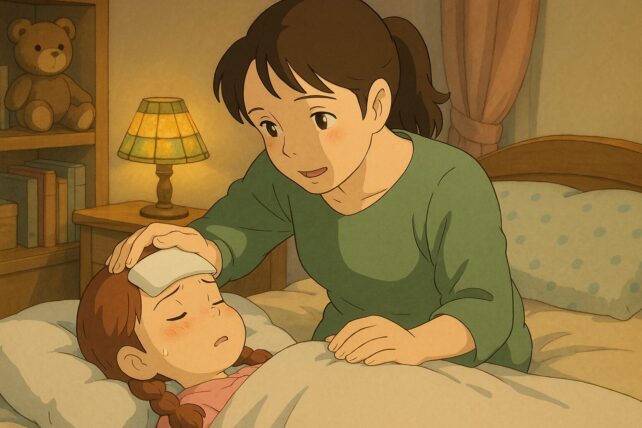 お母さんがお子さんを看病している